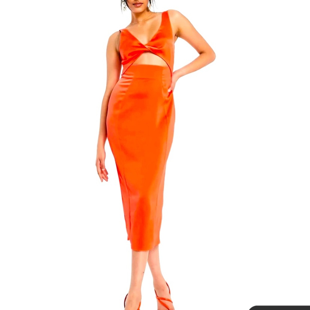 ASOS Vibrant Orange Cut-Out Midi Dress